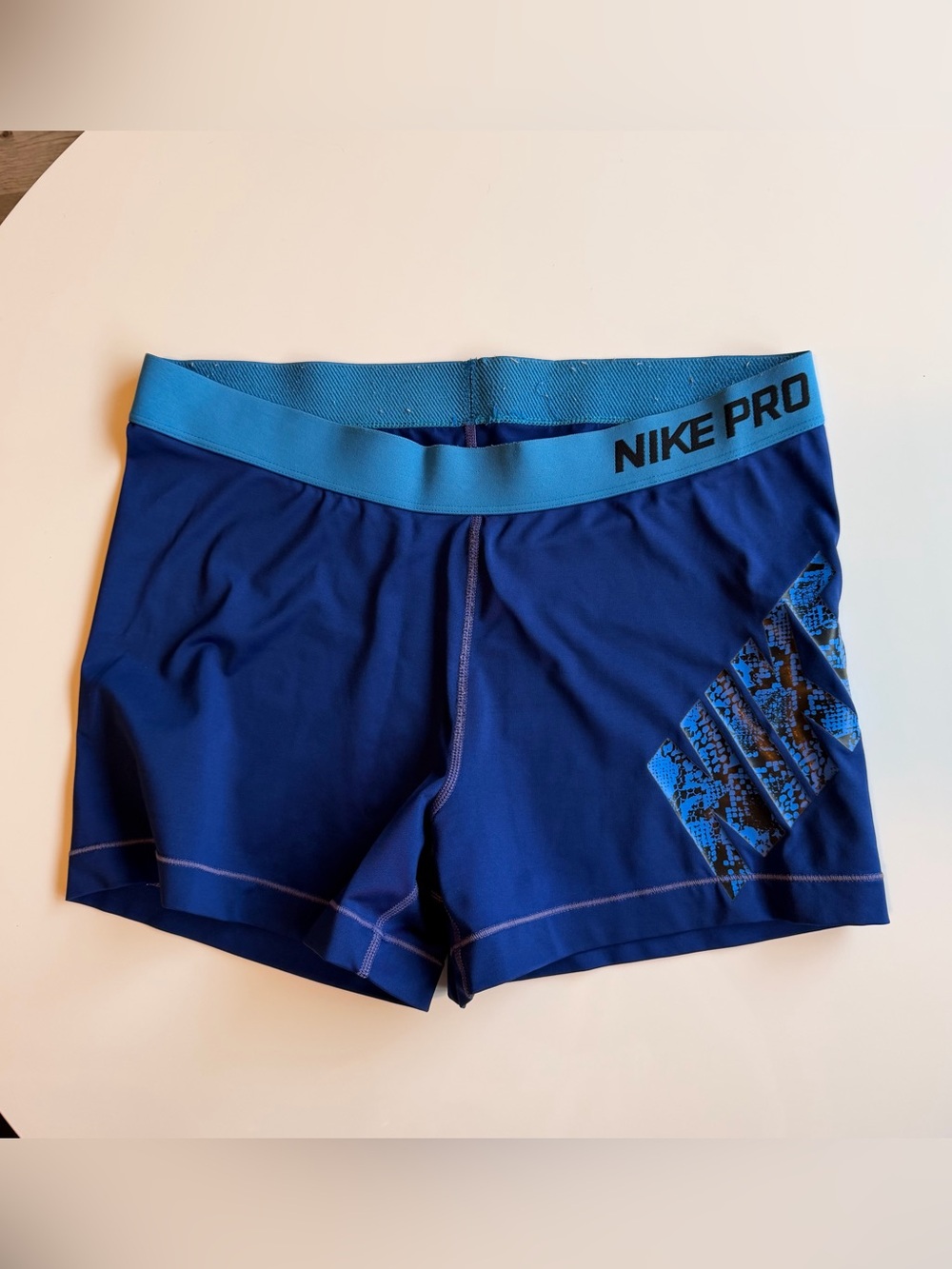 Nike Pro Deep Blue Compression Shorts with Teal Waistband